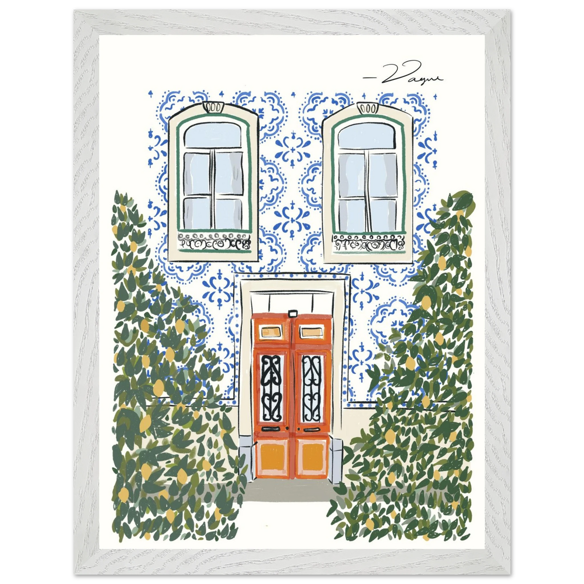 Riomaggiore door illustration wall art print, no frame