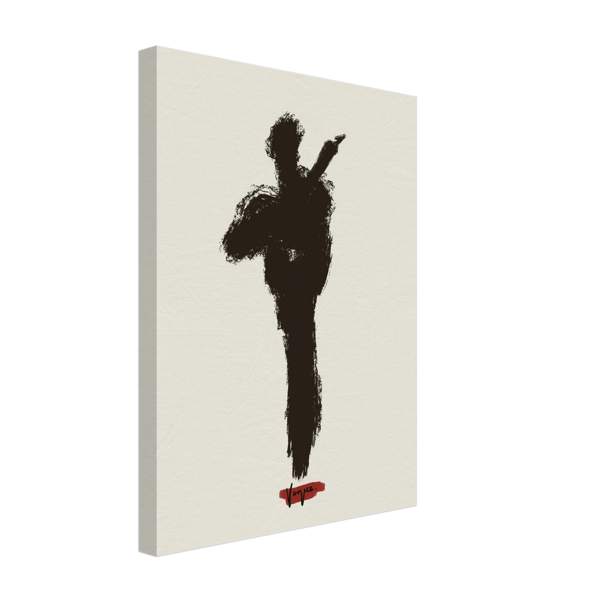 Violin-themed wall art on unframed white canvas with black silhouette and red signature.