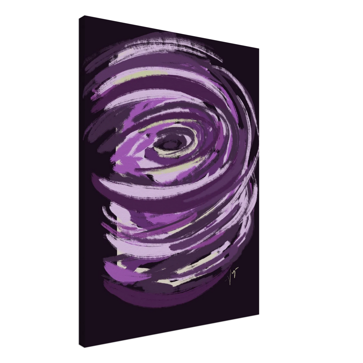 Purple abstract canvas with eye motif, no frame