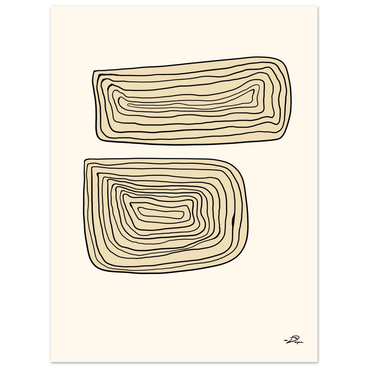 Framed wall art with two stacked outline shapes in beige on a light background