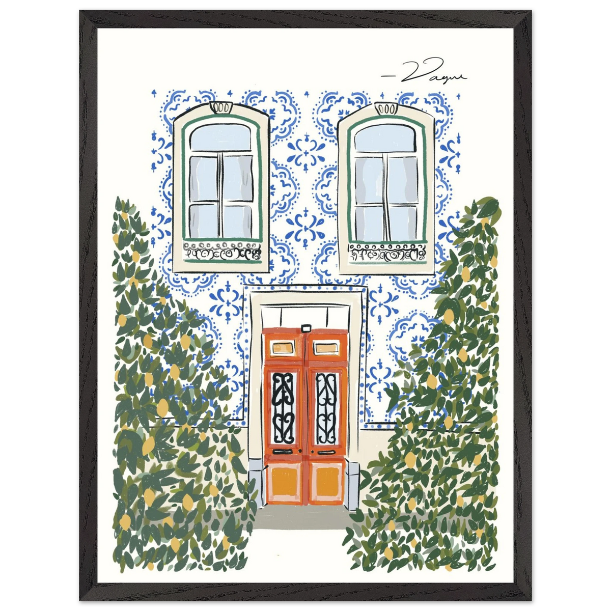 Riomaggiore door illustration wall art print with black frame