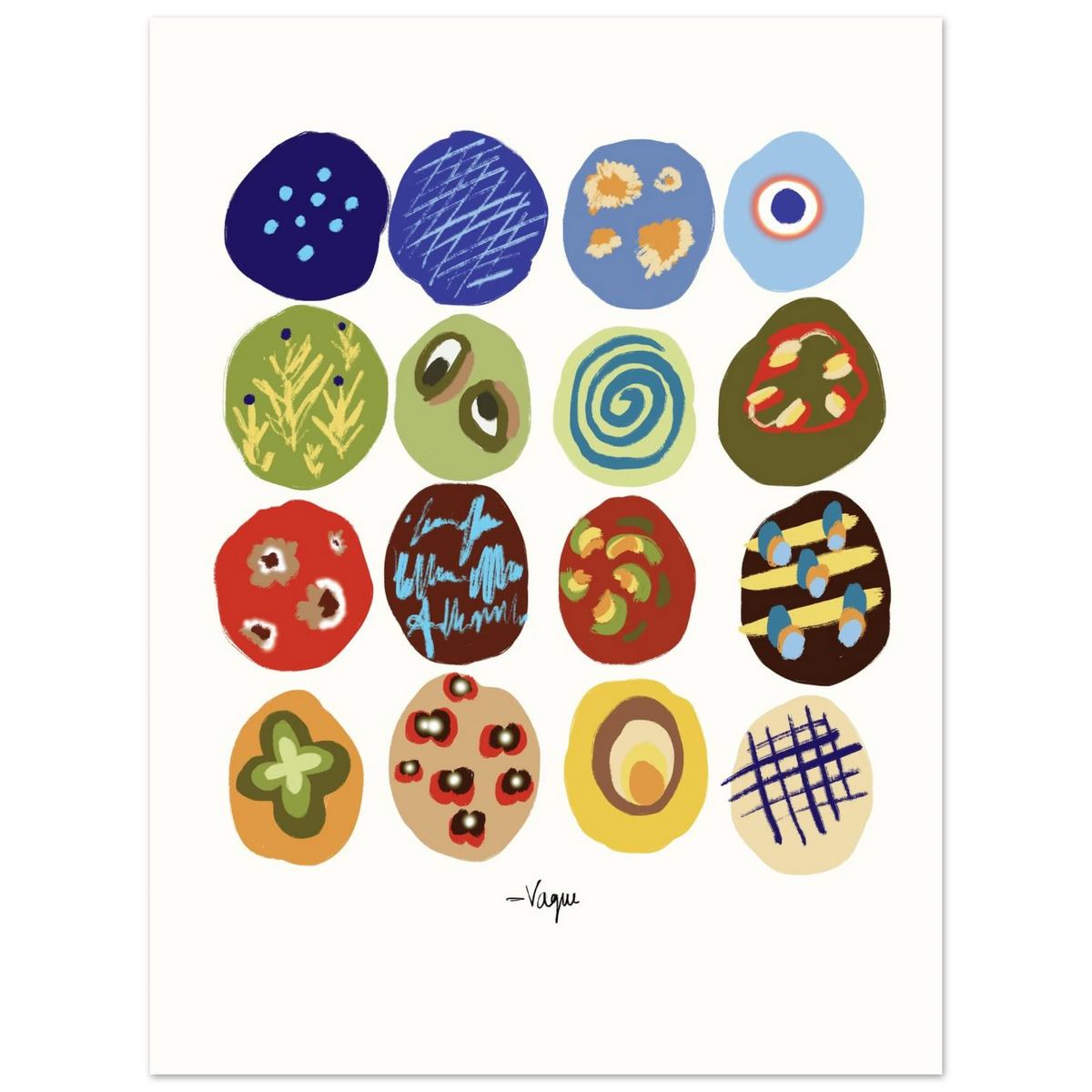 Festa art print with colorful abstract motifs, unframed