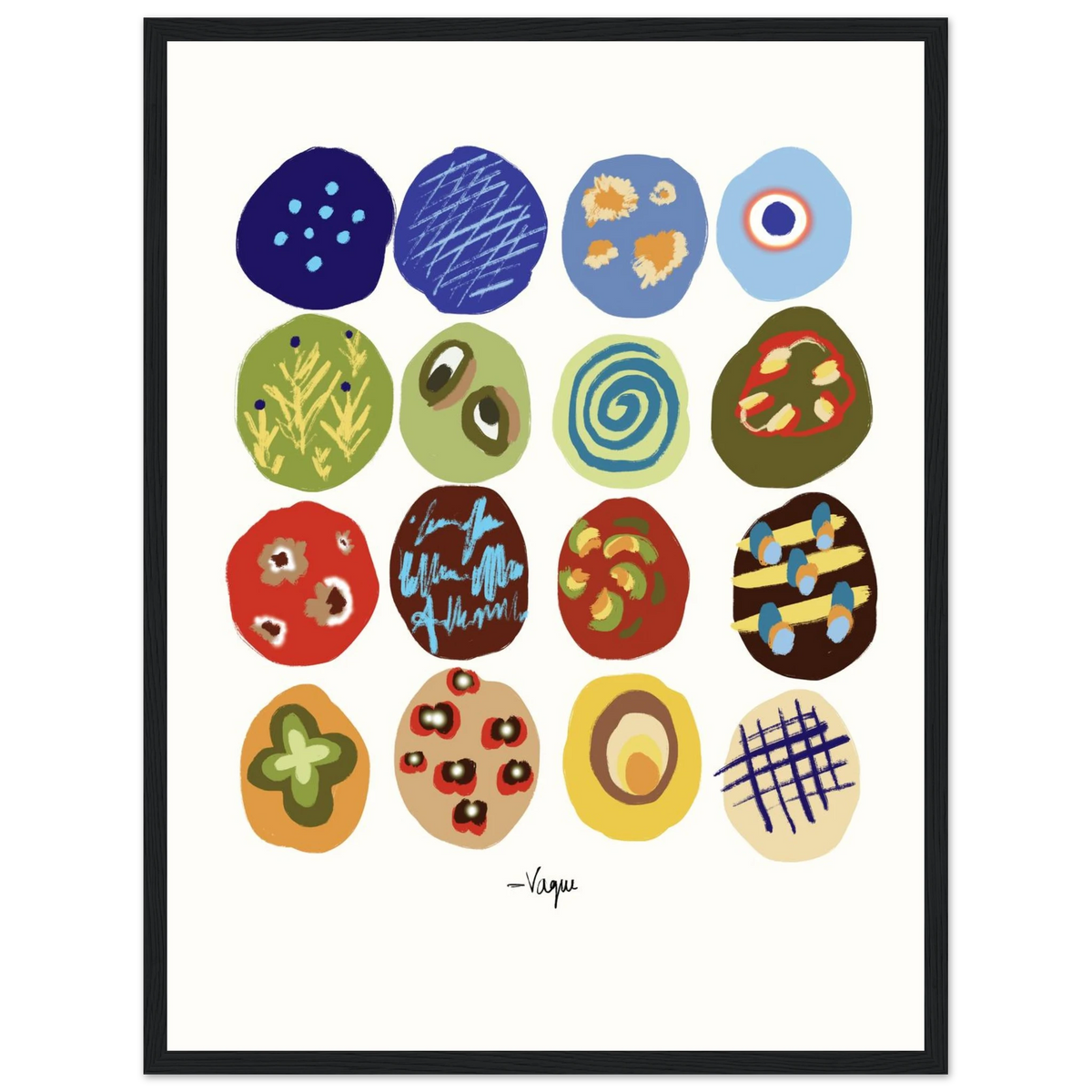 Festa colorful abstract art print in a black frame