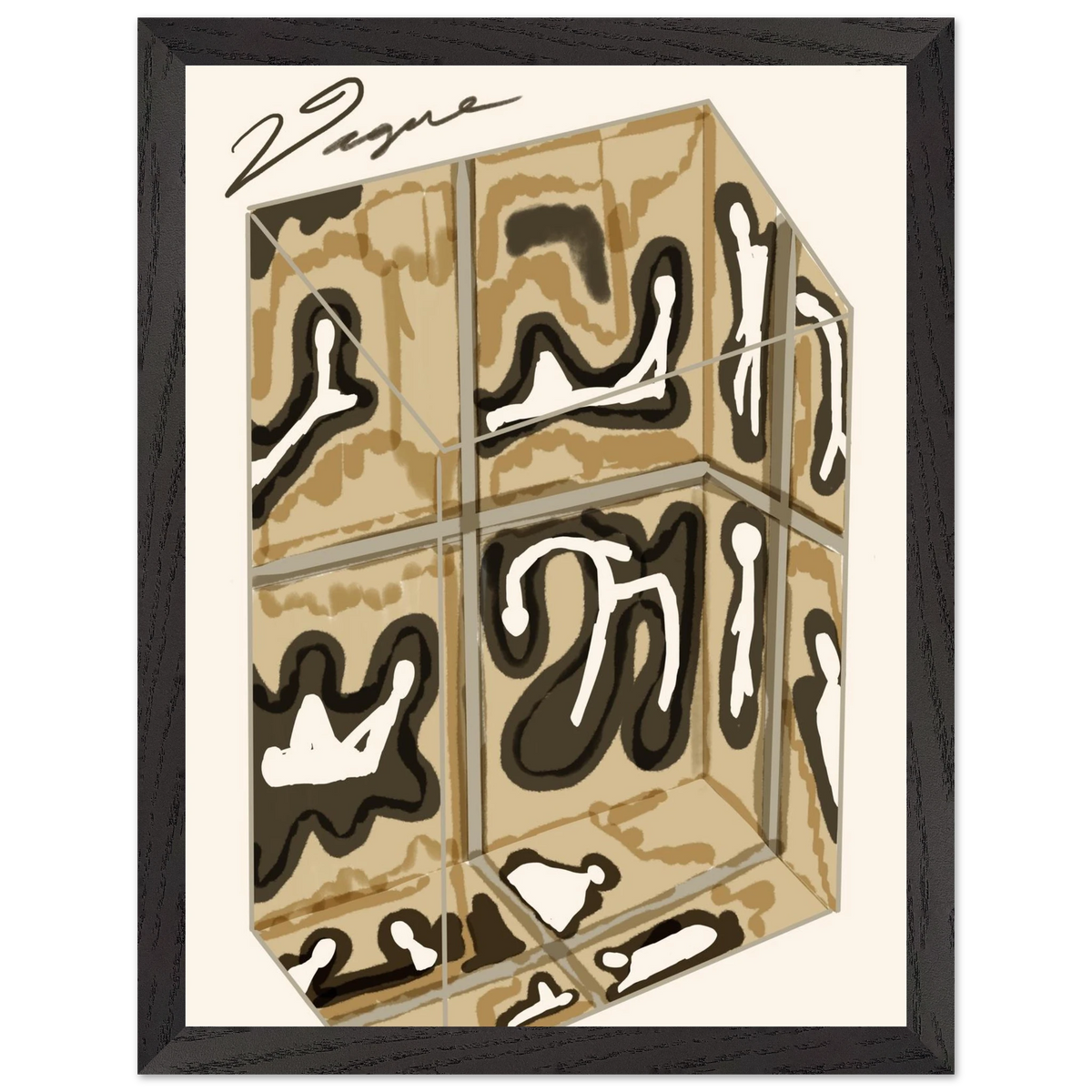 Box artwork with beige and black graphic design in a black frame
