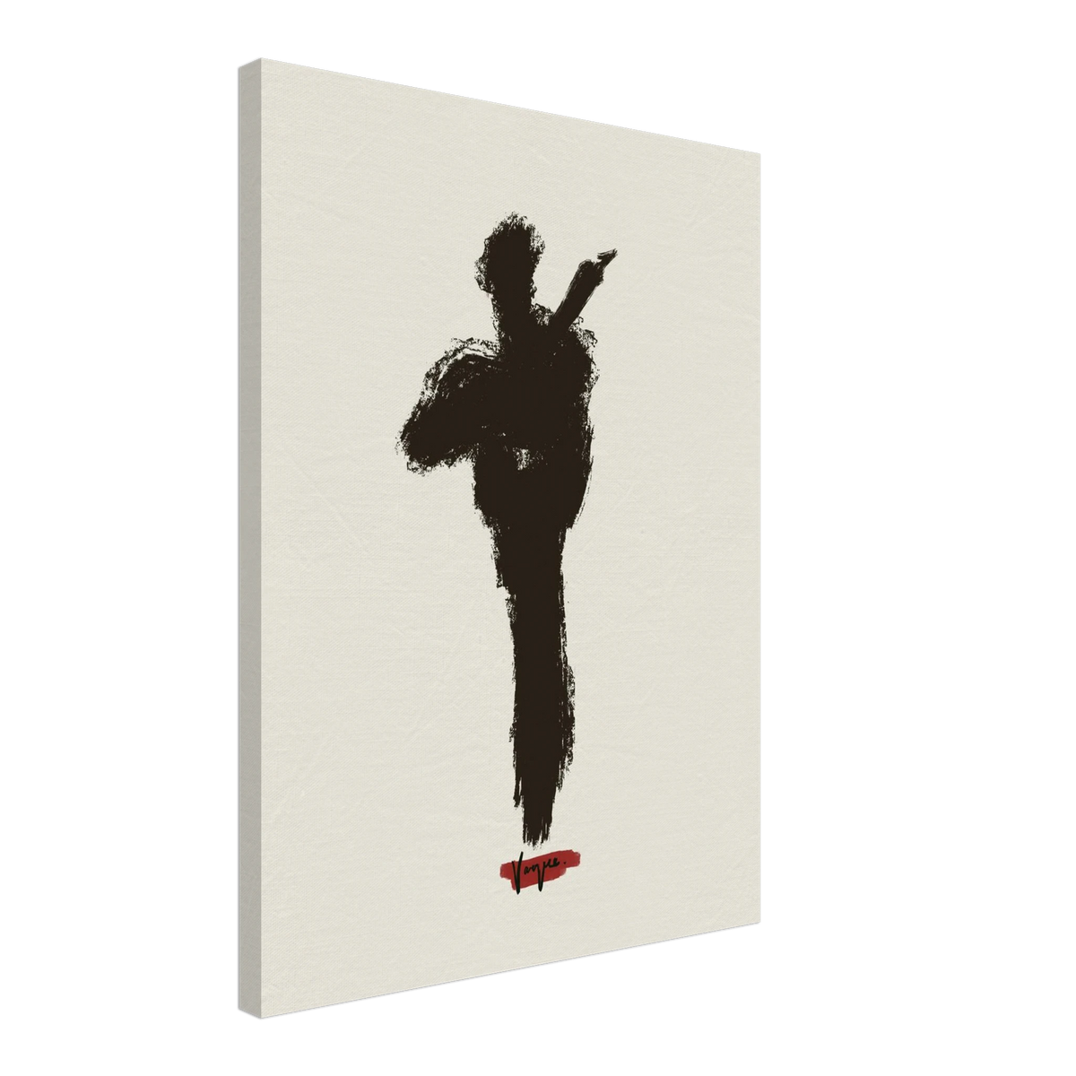 Violin-themed wall art on unframed white canvas with black silhouette and red signature.
