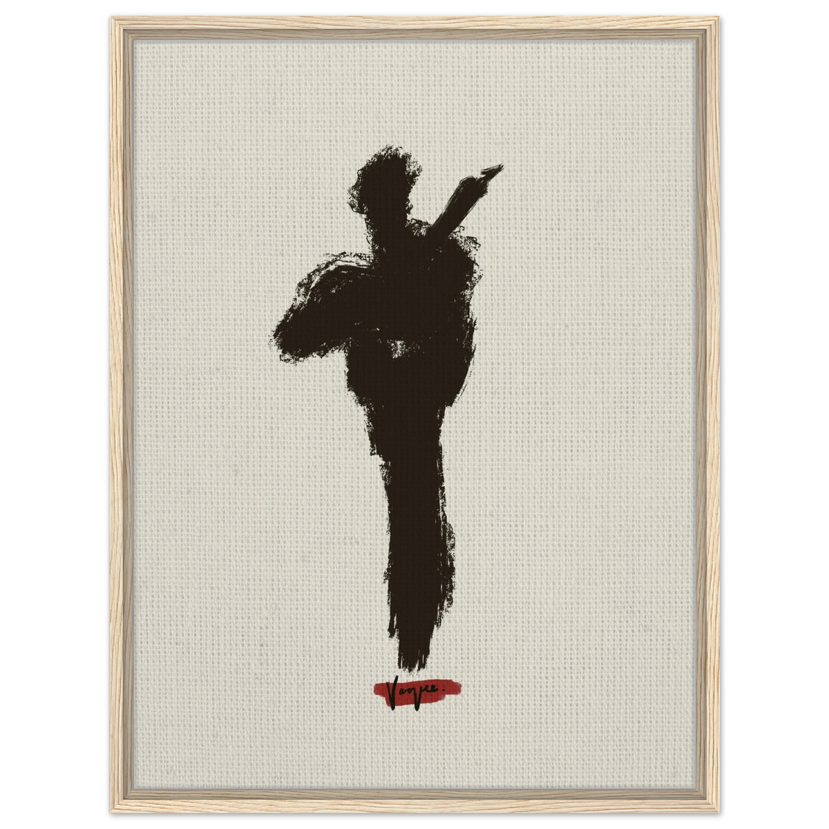Light wood framed violin silhouette wall art with red signature