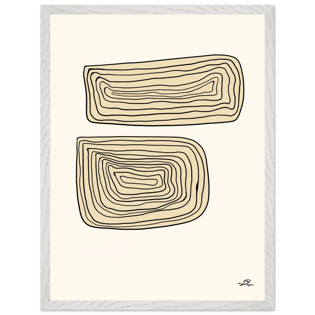 Framed wall art with two stacked outline shapes in beige linework