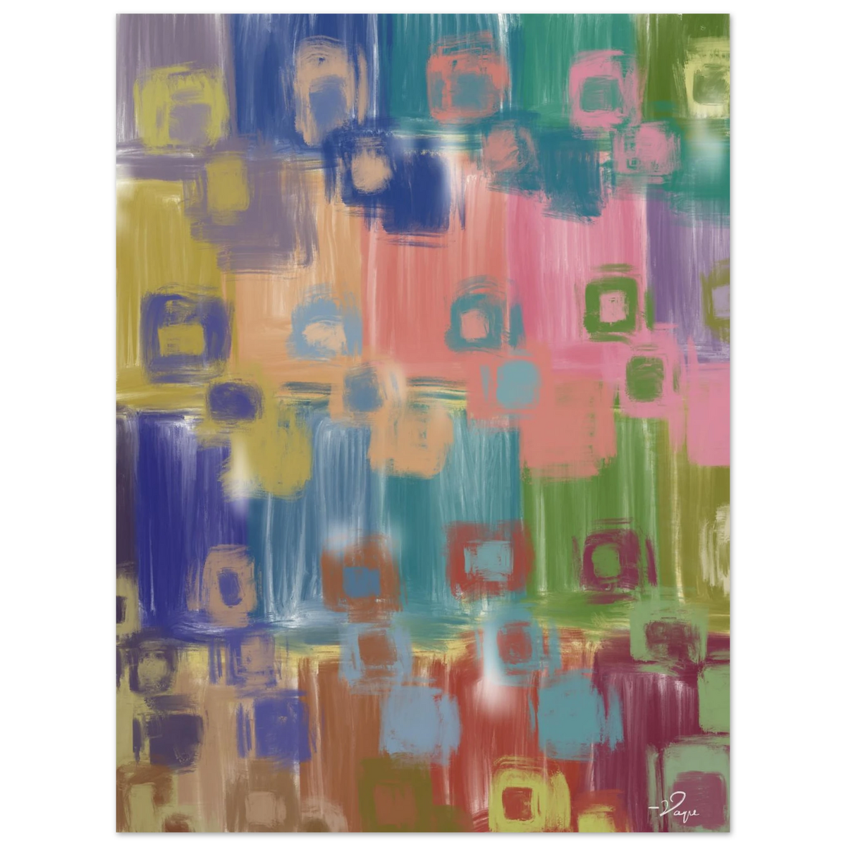 Unframed abstract multicolor wall art, colorful blocks and brushstroke pattern
