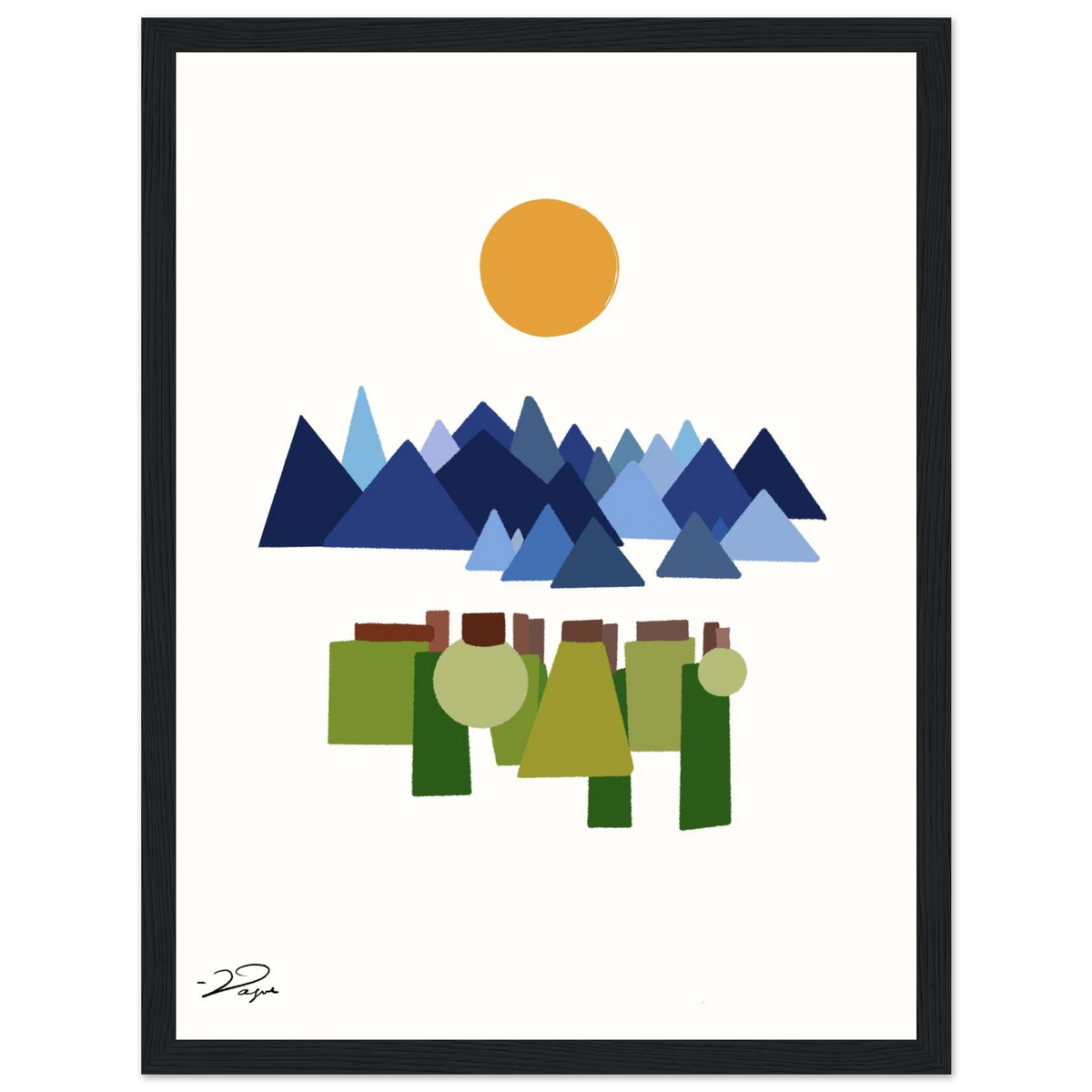 Corrupt Vol. 2 mountain and tree art print in a black frame