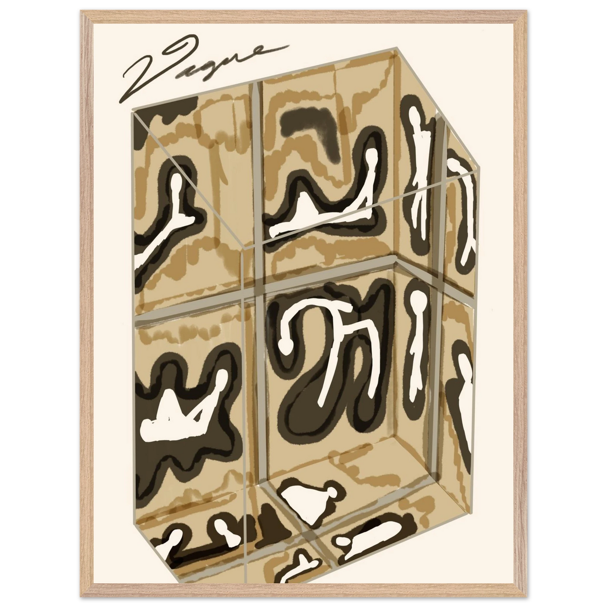 Box artwork with beige and black graphic design in a light gray frame