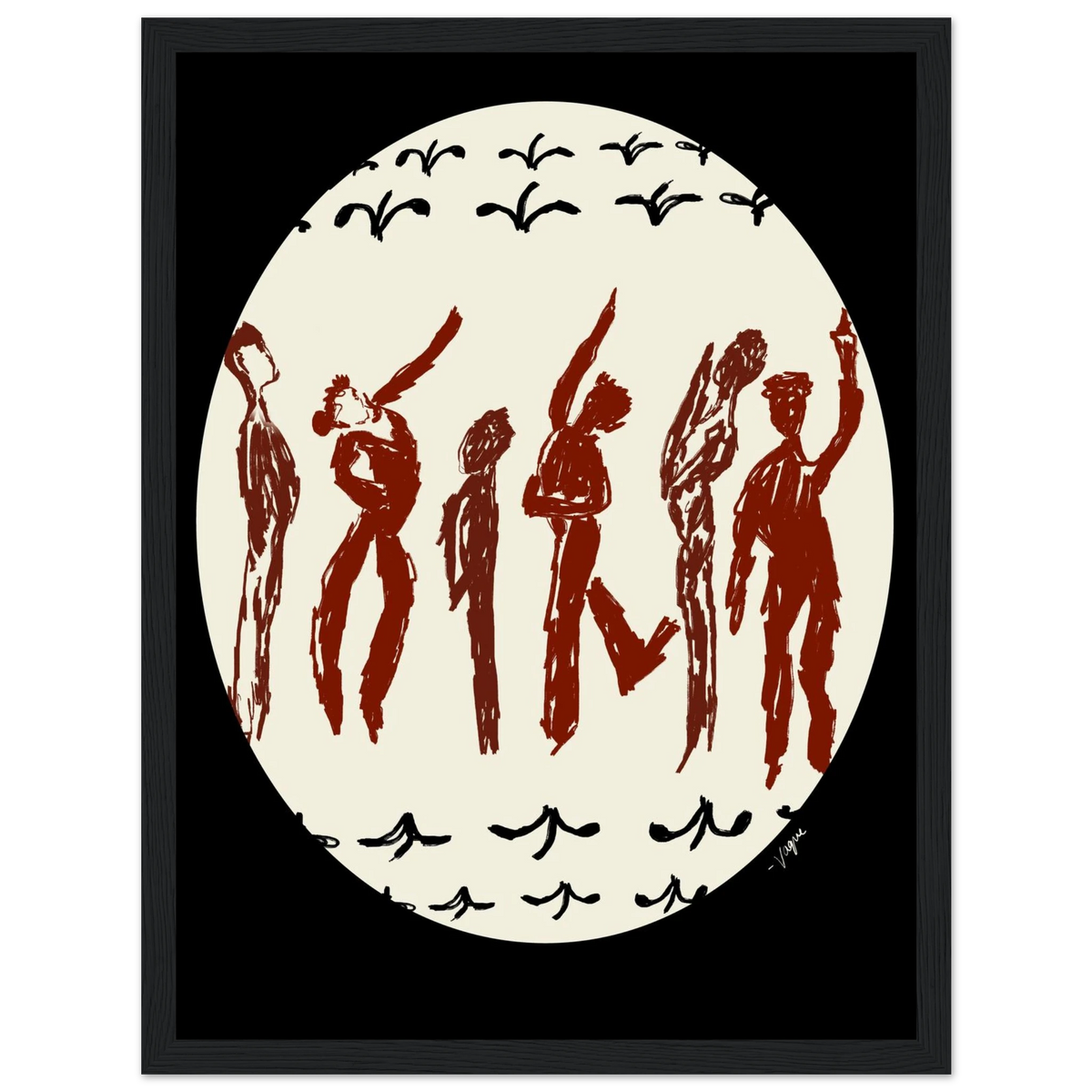 Dance or Pray? art print in a textured black frame with dancing figures
